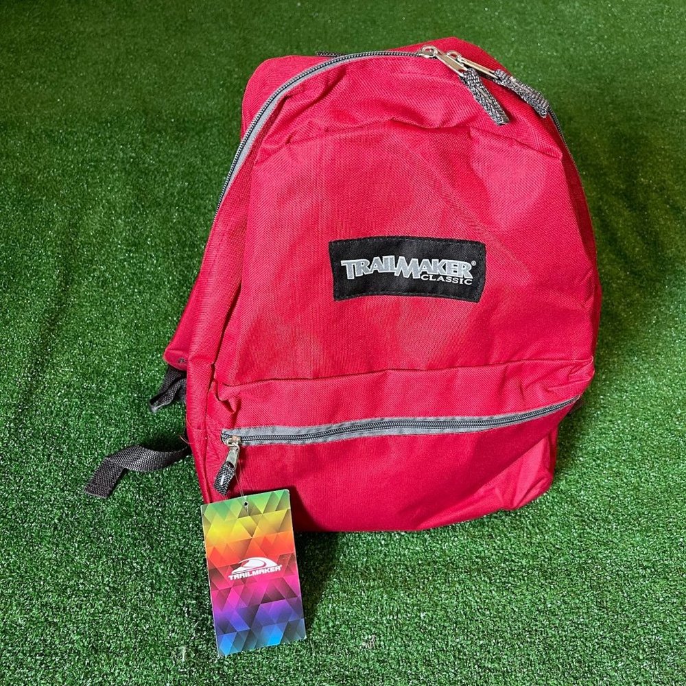 Trailmaker Unisex Classic Backpack Bookbag Red Two Pouches 17" NEW